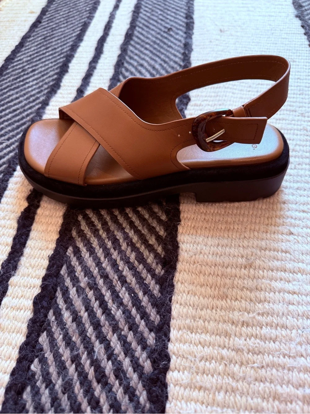 Vince Tan Leather Crisscross Slingback Sandals - Picture 3 of 8